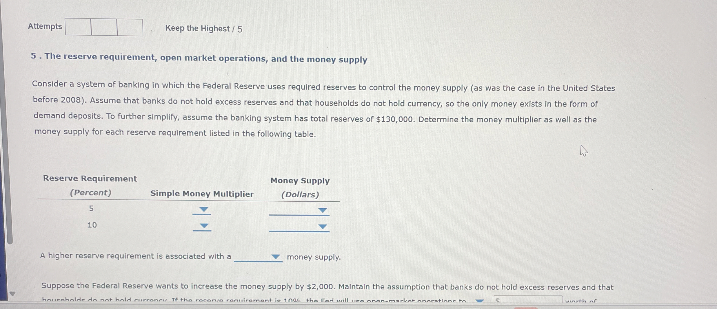 Attempts Keep the Highest / 5 5 . The reserve