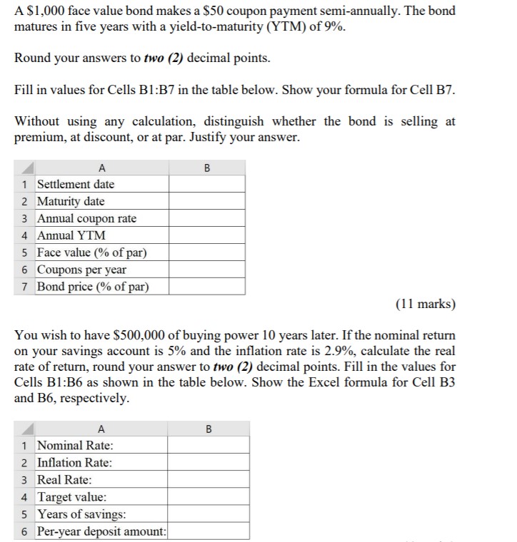 A $1,000 face value bond makes a $50 coupon