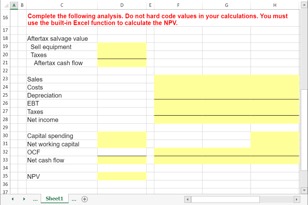 A B C D E F G H 16 Complete the following