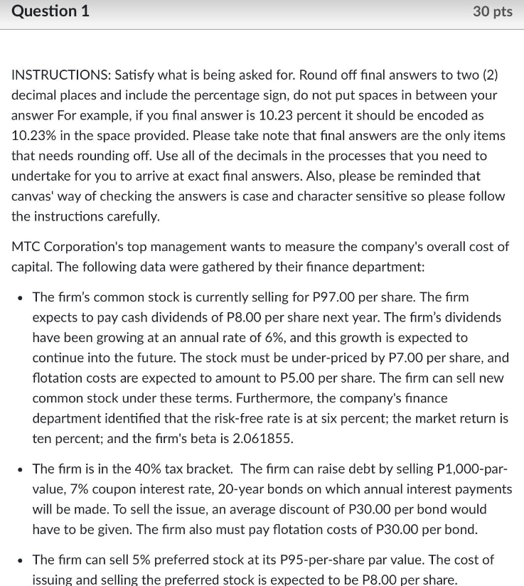 Question 1 30 pts INSTRUCTIONS: Satisfy what is