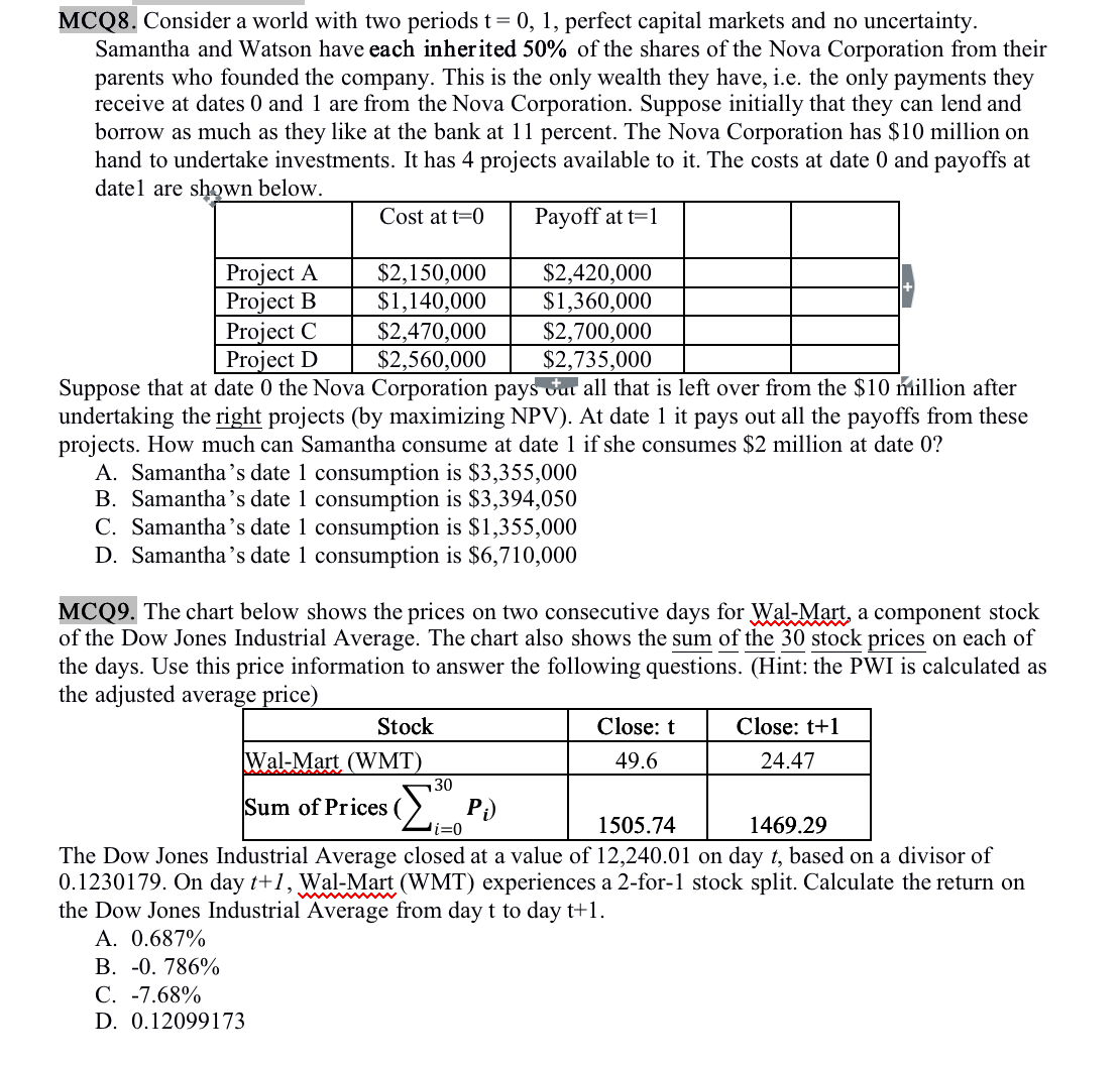 - Consider a world with two periods t = 0, 1,