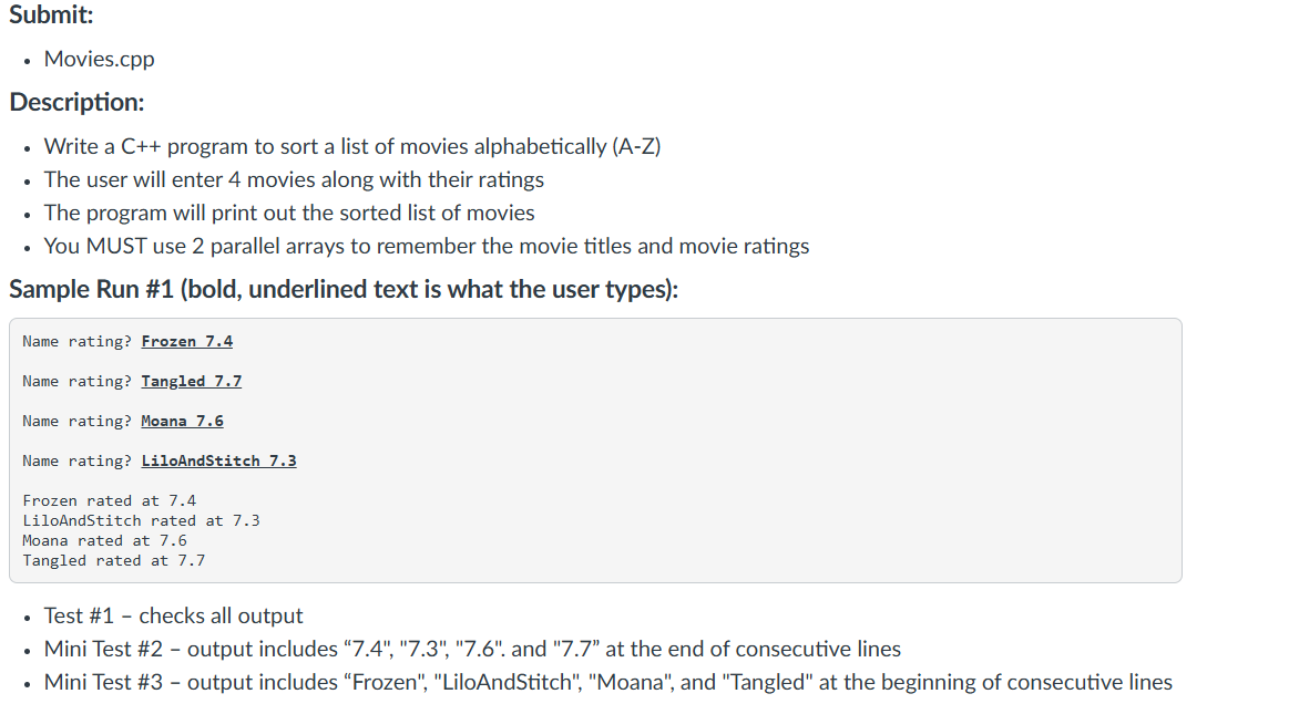 Description: Write a C + + program to sort a list
