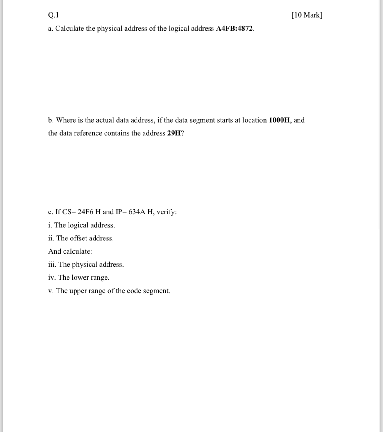 Q . 1 [ 1 0 Mark ] a . Calculate the physical