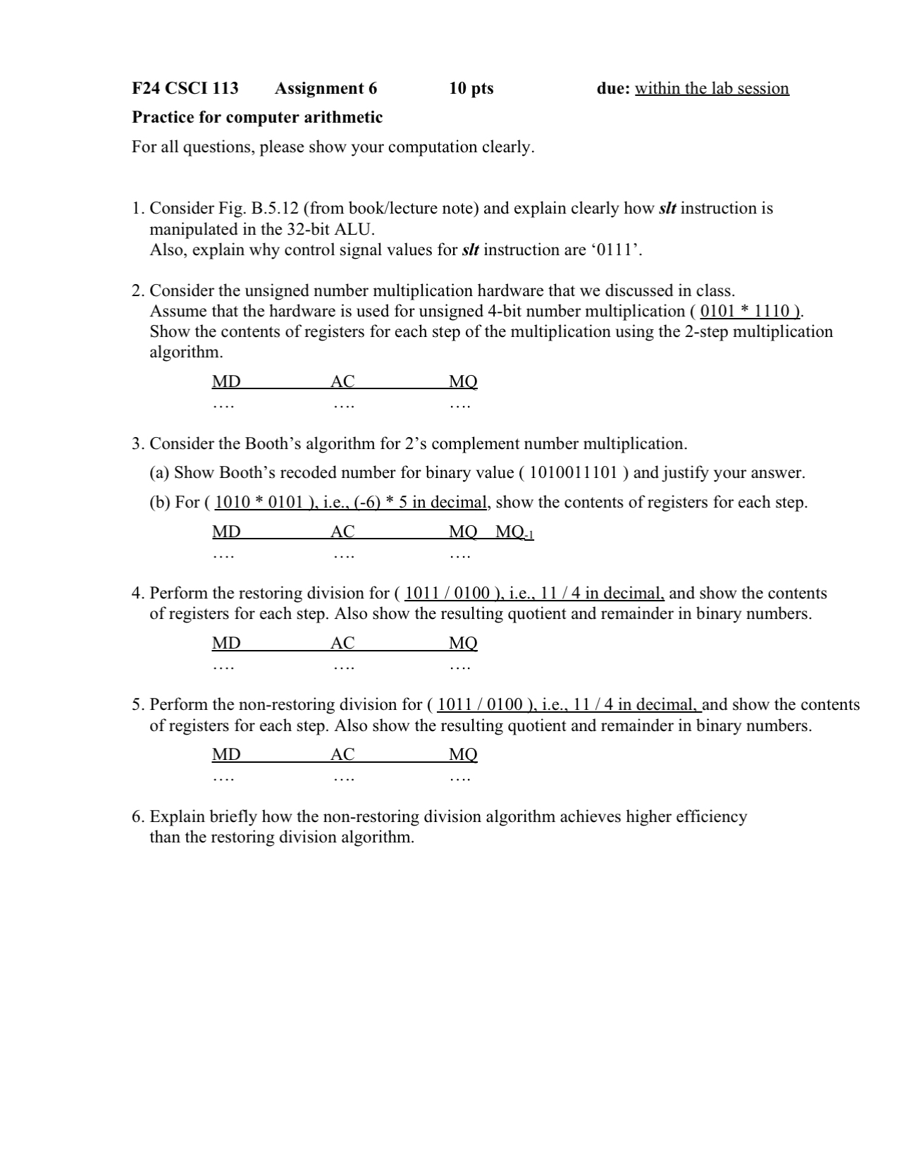 Practice for computer arithmetic For all