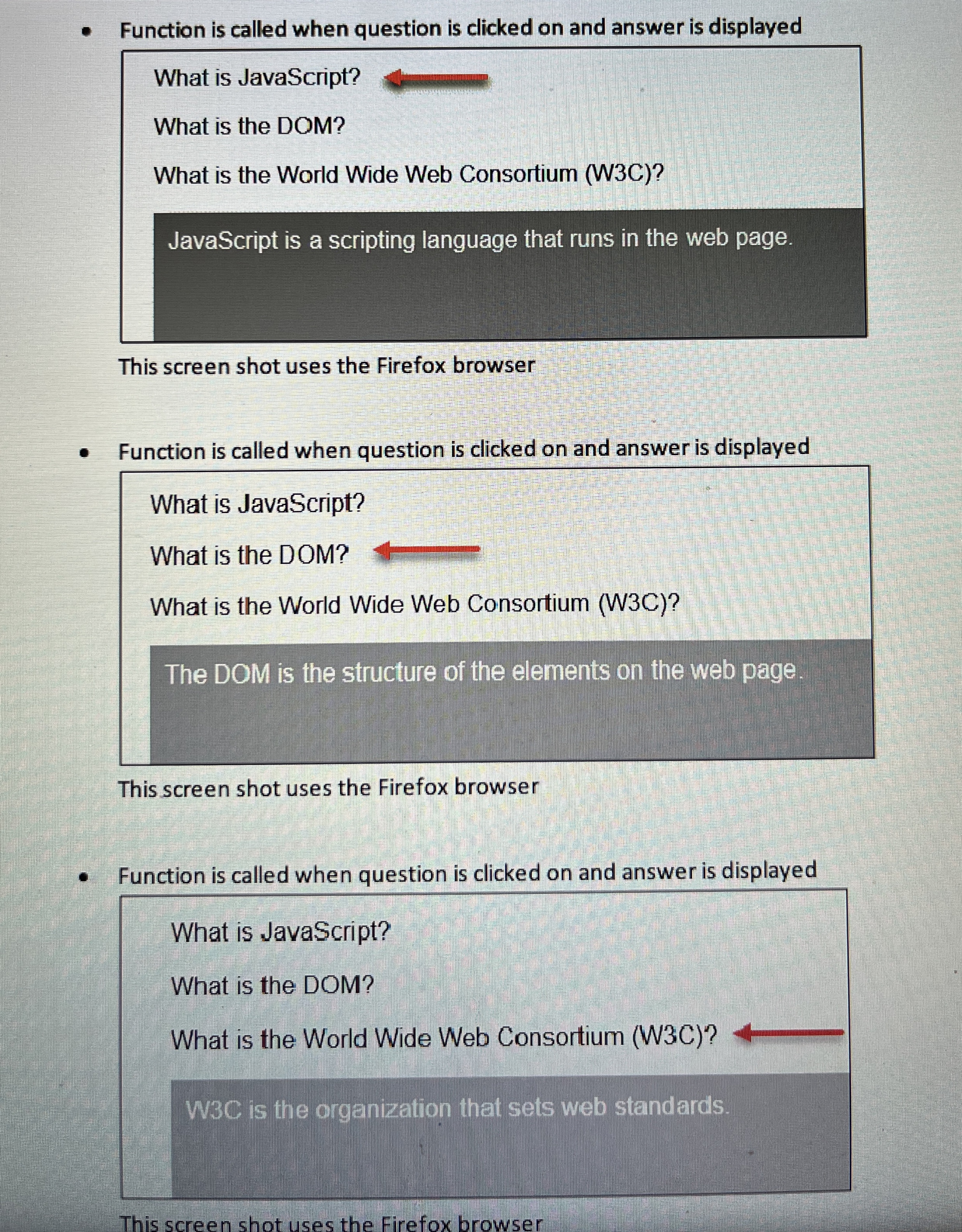 Create 4 functions by using the getElementById (
