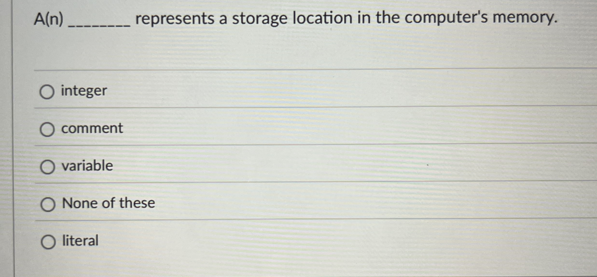 A ( n ) represents a storage location in the