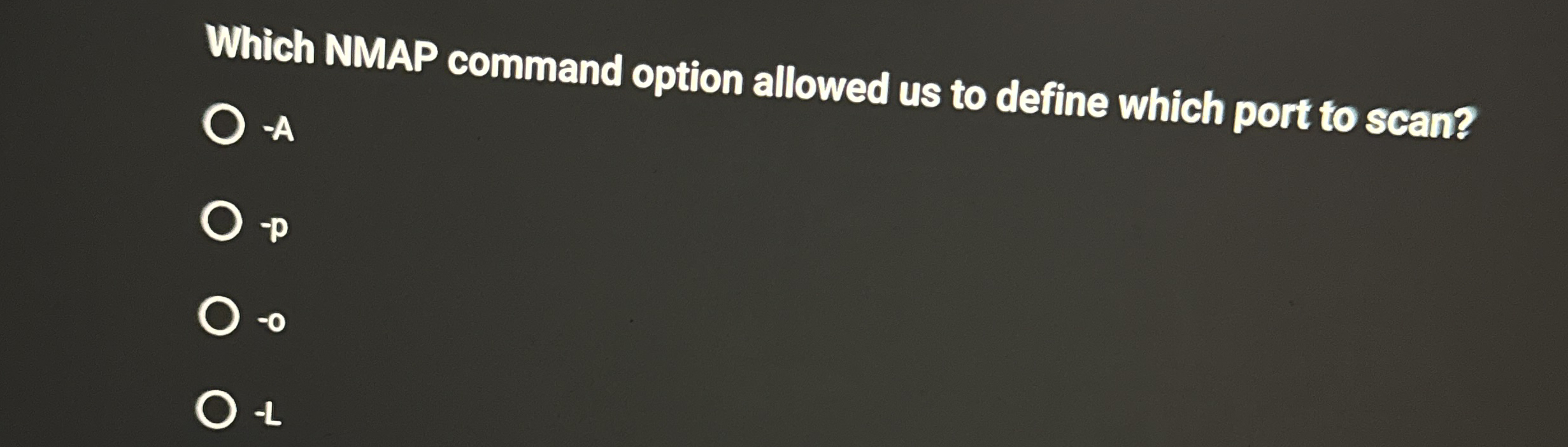 Which NMAP command option allowed us to define