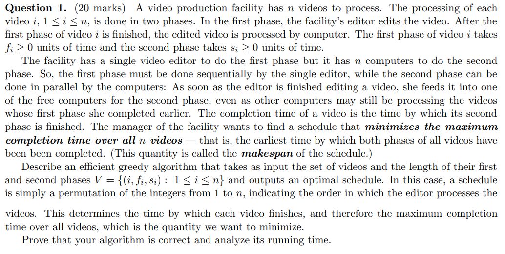 Question 1 . ( 2 0 marks ) A video production
