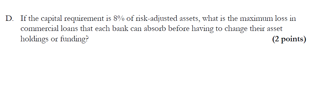 D. If the capital requirement is 8% of