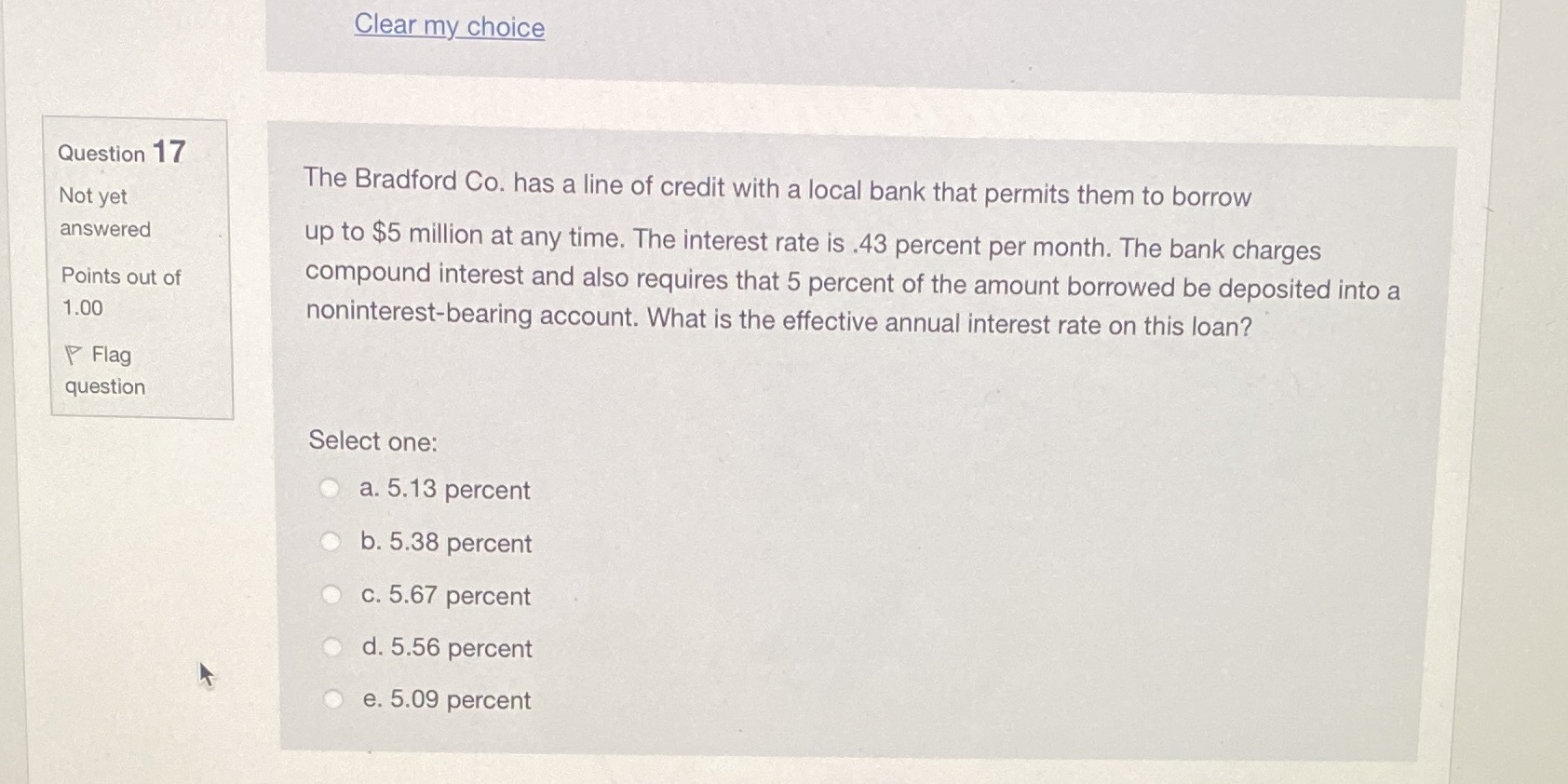Clear my choice Question 17 The Bradford Co. has