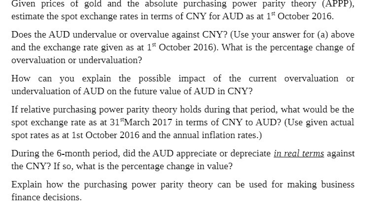 Given prices of gold and the absolute purchasing