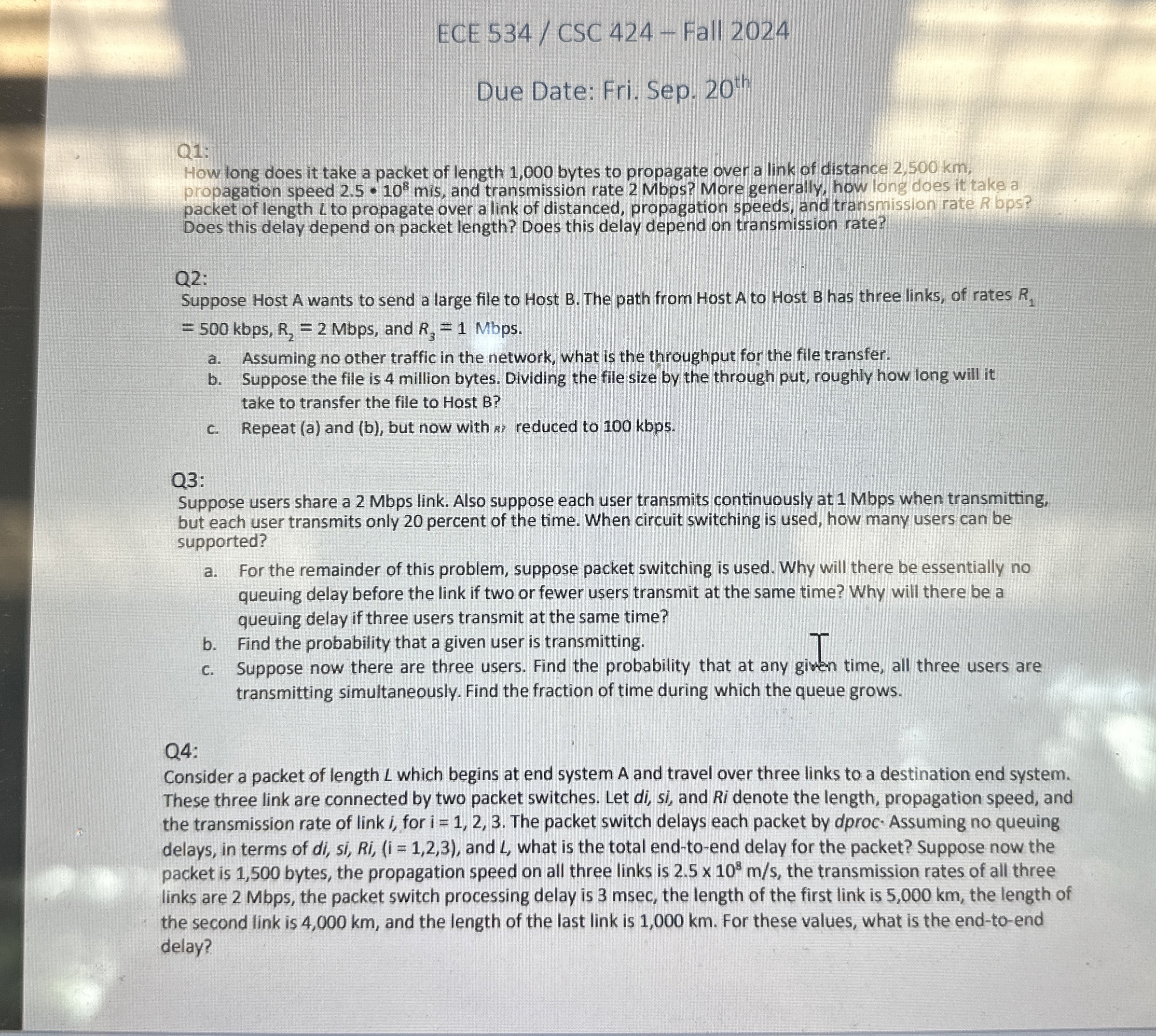ECE 5 3 4 / CSC 4 2 4 - Fall 2 0 2 4 Due Date: