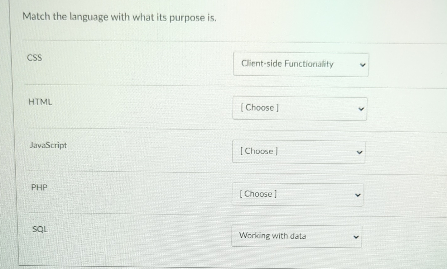 Match the language with what its purpose is . C S