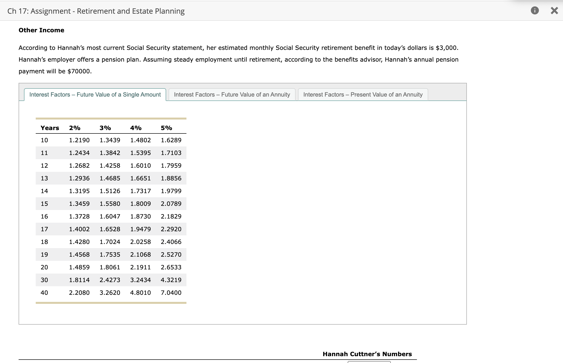 Ch 17: Assignment - Retirement and Estate