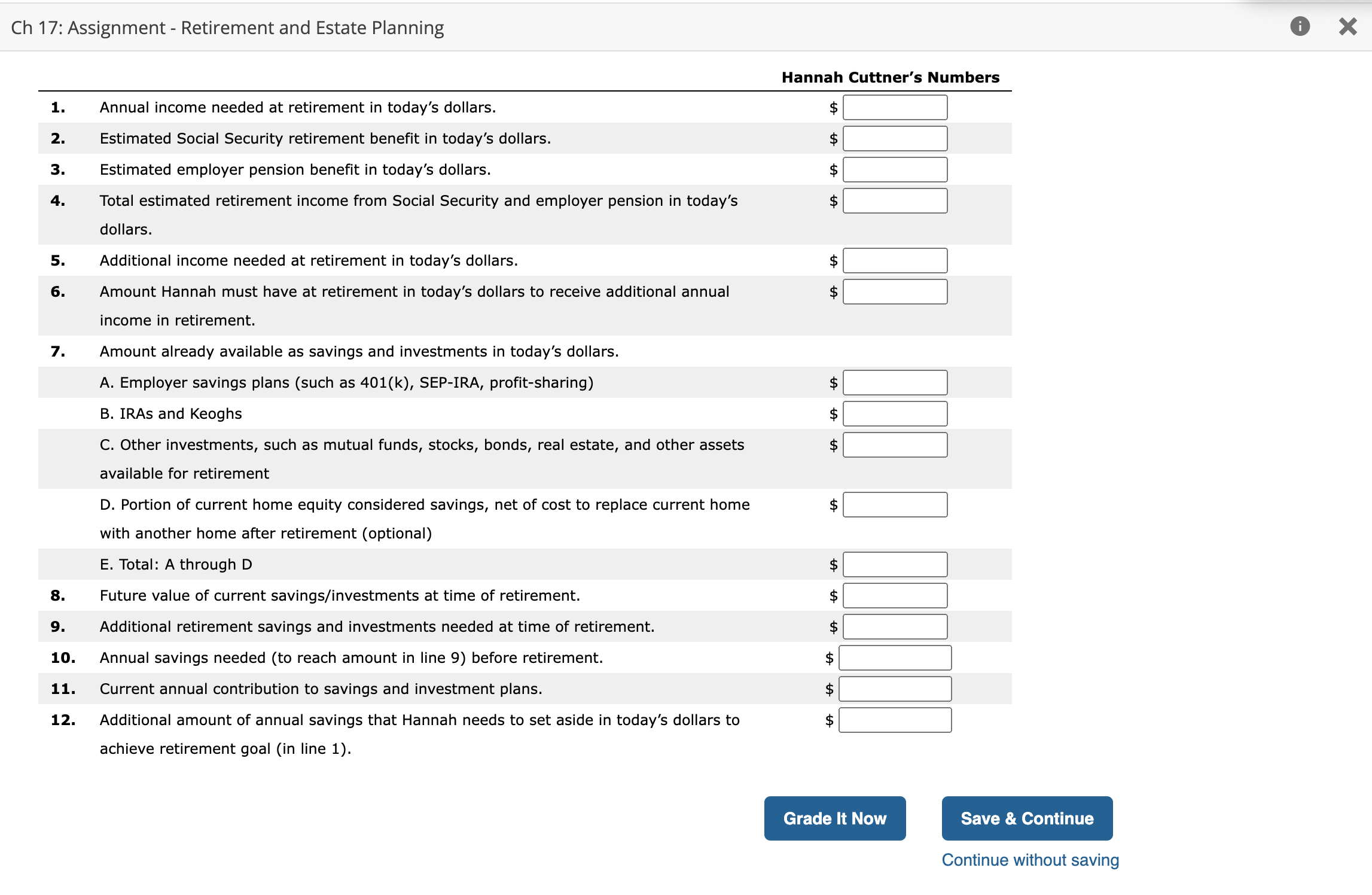 Ch 17: Assignment - Retirement and Estate