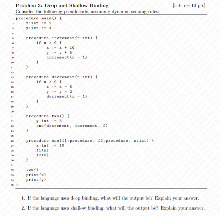 Problem 3 : Deep and Shallow Binding Consider the