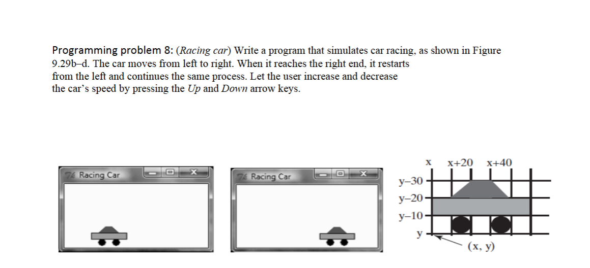 in python Programming problem 8 : ( Racing car )