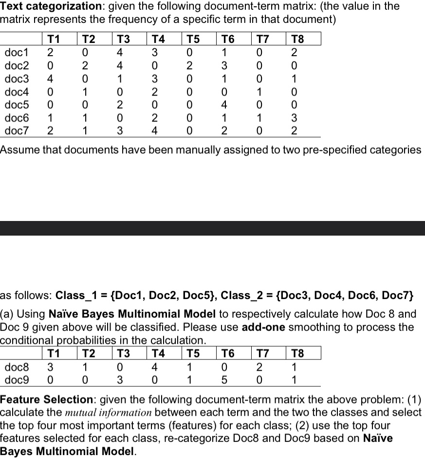 Text categorization: given the following document