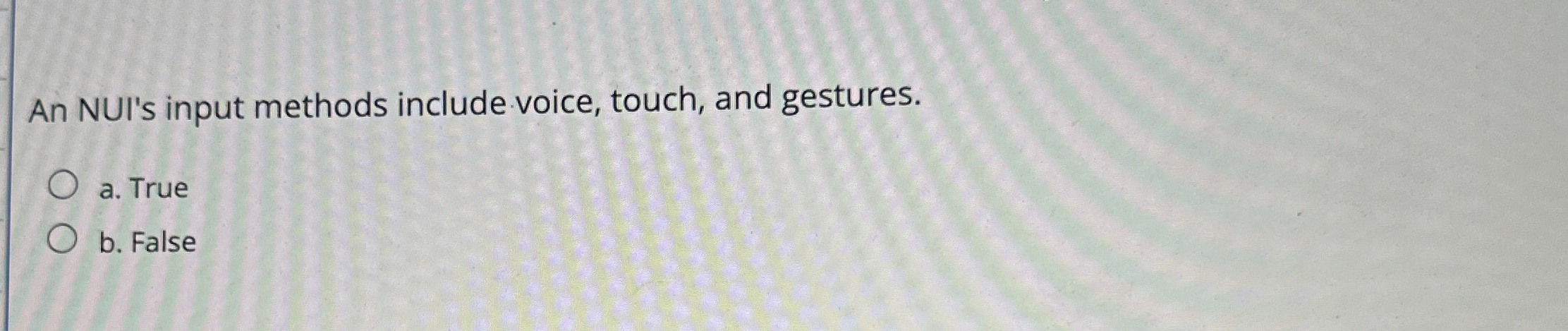 An NUI's input methods include voice, touch, and