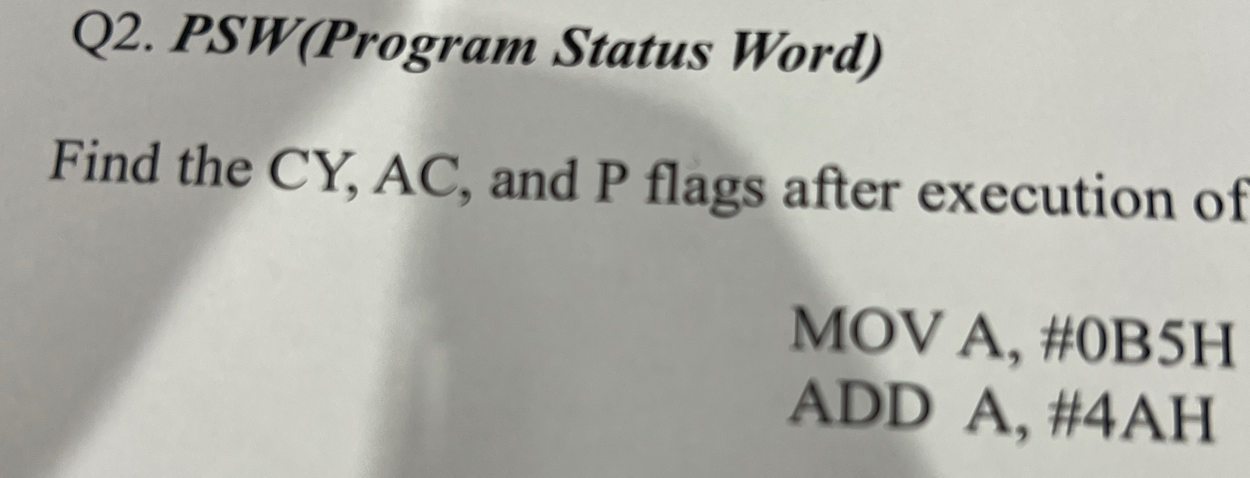 { : A C = 0 n o c a r r y { : P = 1 Q 3 . CPU