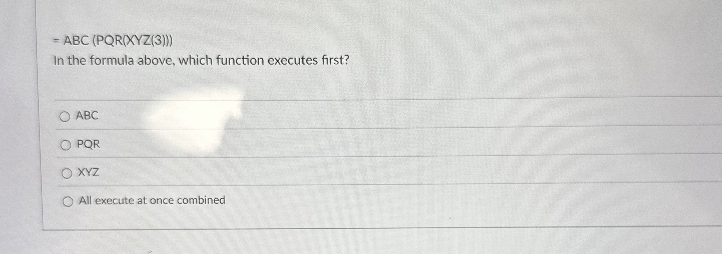 = ABC ( P Q R ( x Y Z ( 3 ) ) ) In the formula