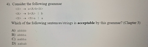 . Consider the following grammar ( : S : ) a b b