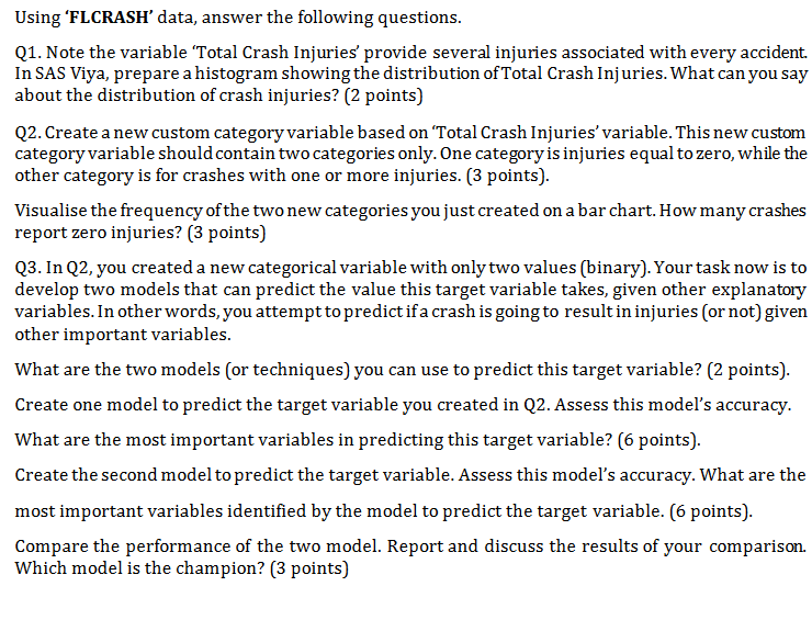 Using 'FLCRASH' data, answer the