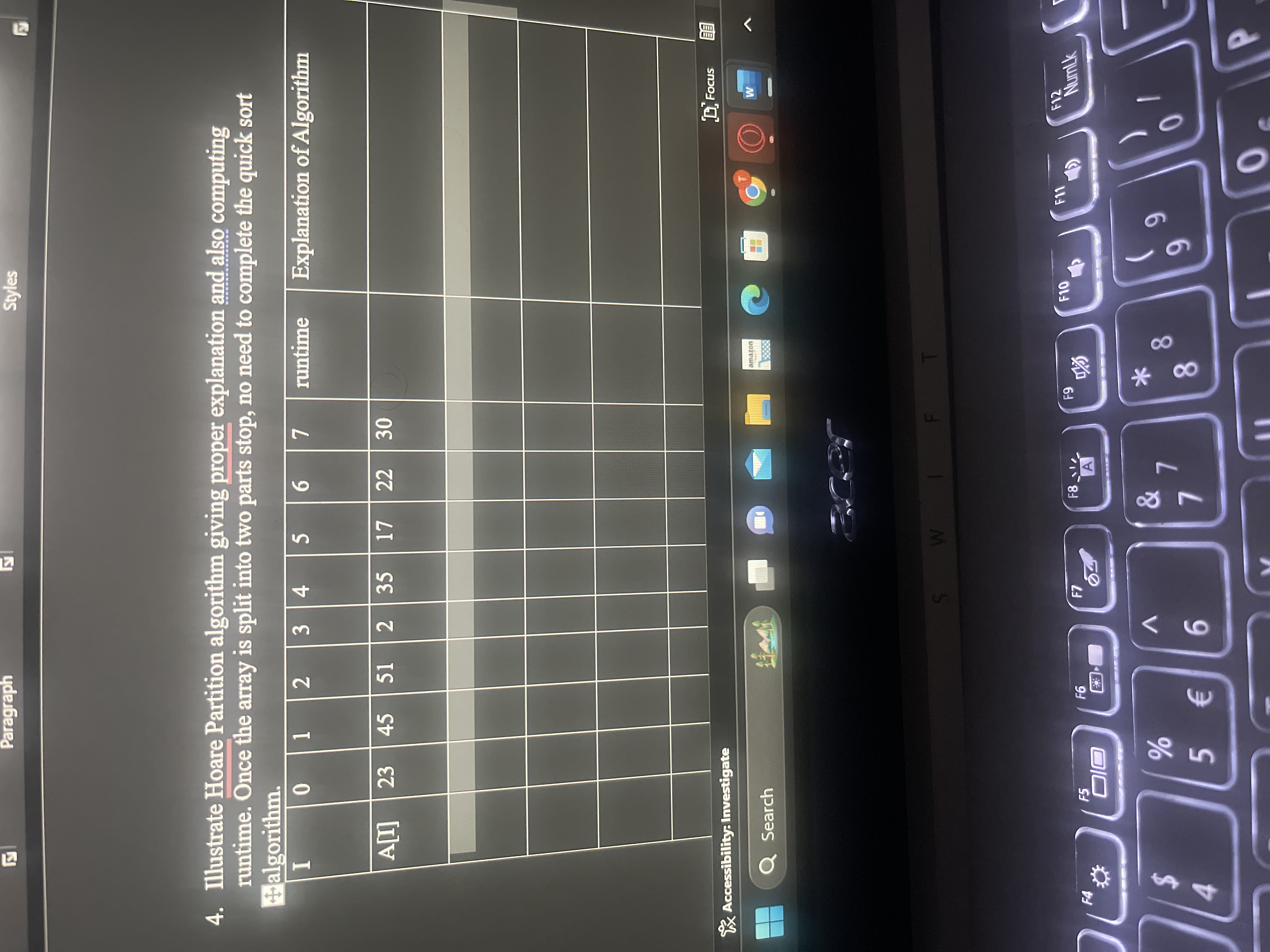Illustrate Hoare Partition algorithm giving