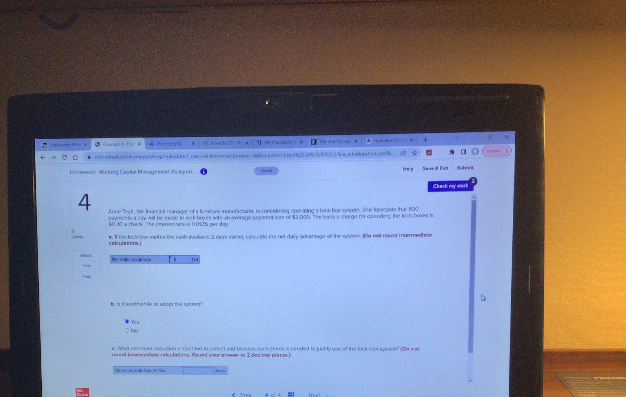 Lu Homework Work x Question 4 - Hor x x Home|myLU