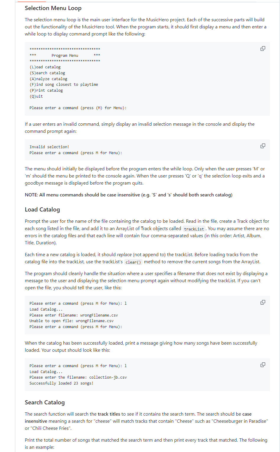 Selection Menu Loop The selection menu loop is