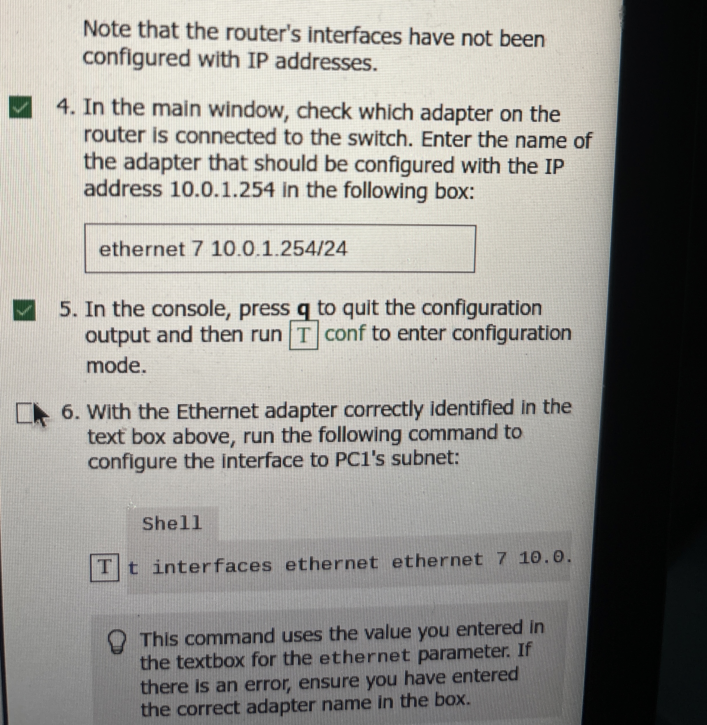 how type the ethernet adapter and ip address to