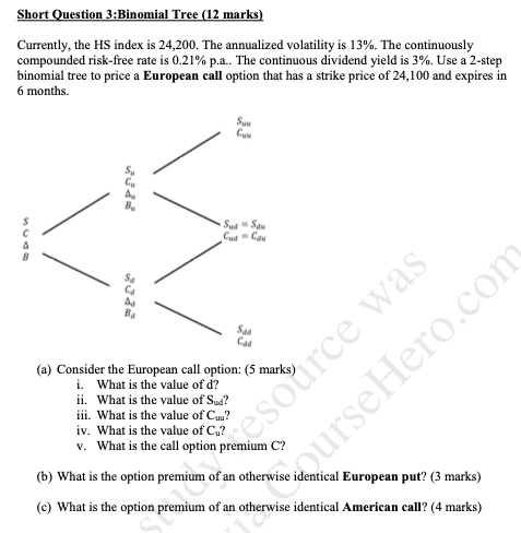 Short Question 3: Binomial Tree (12 marks)