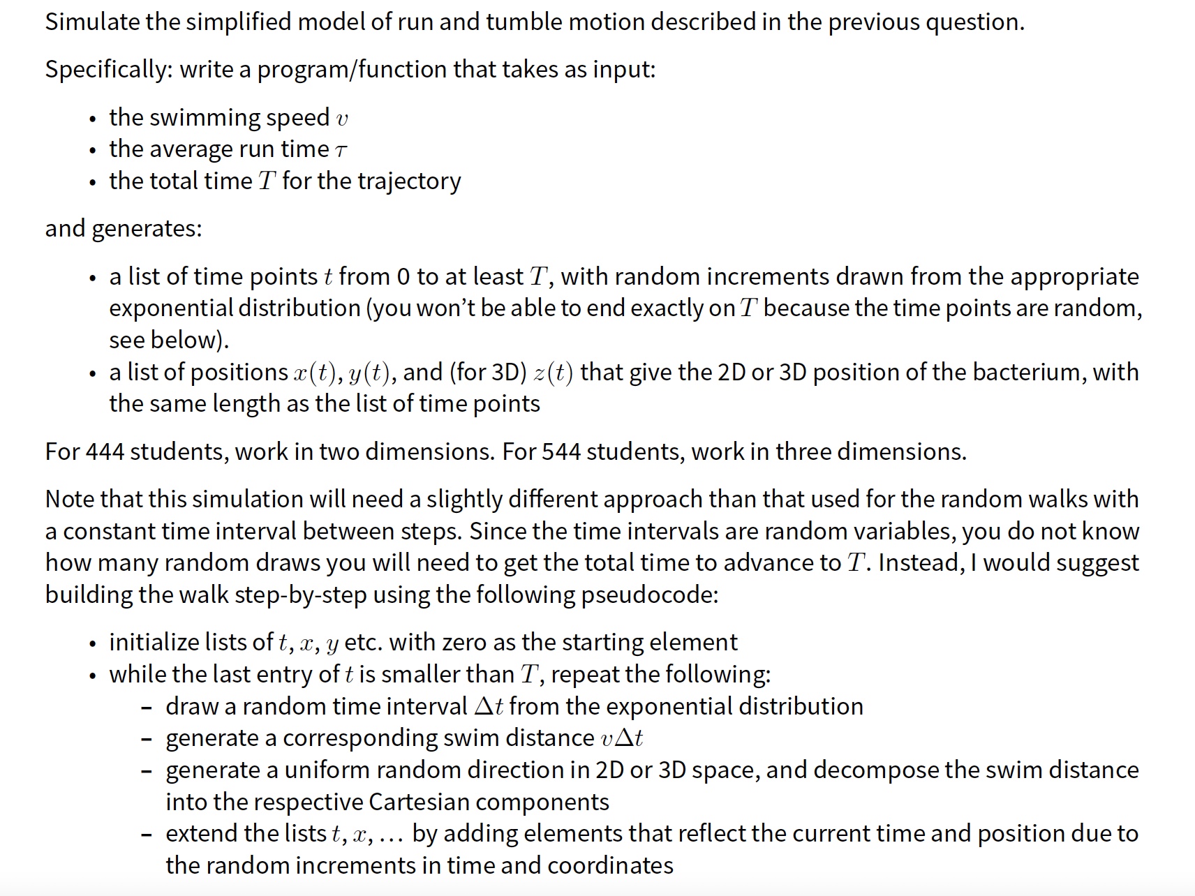 Simulate the simplified model of run and tumble