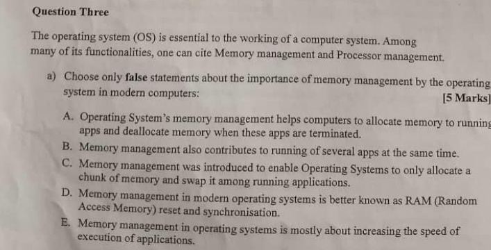 Question Three The operating system ( OS ) is