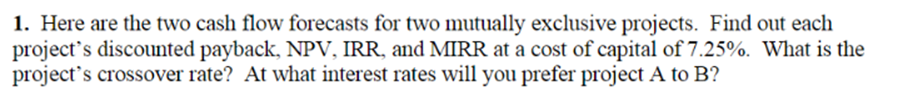 1. Here are the two cash flow forecasts for two