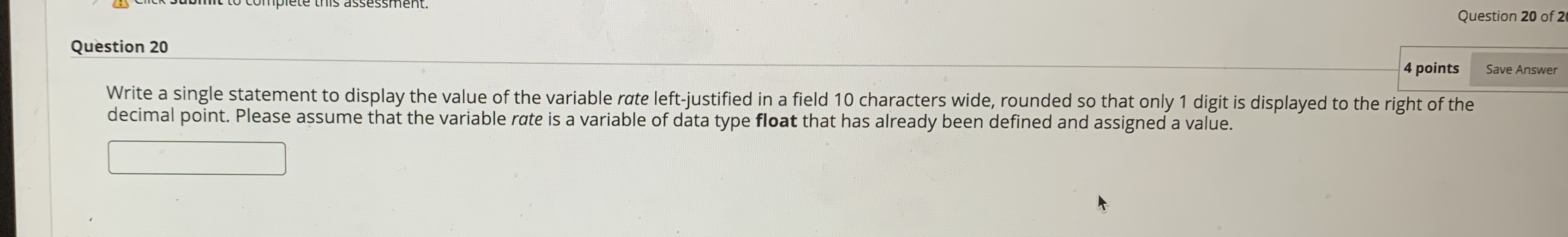 Question 2 0 Write a single statement to display