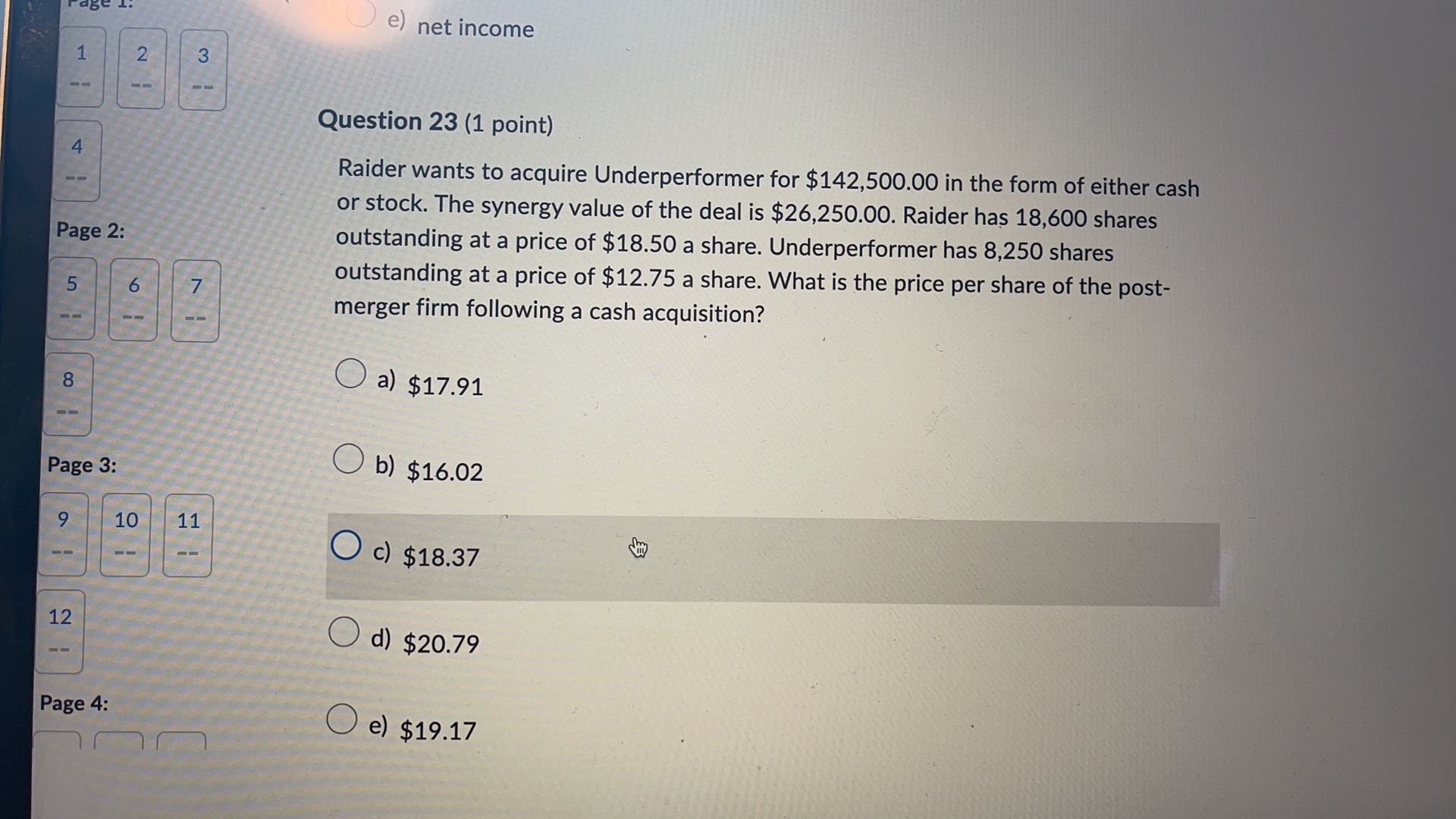 O e) net income 1 2 3 Question 23 (1 point) 4
