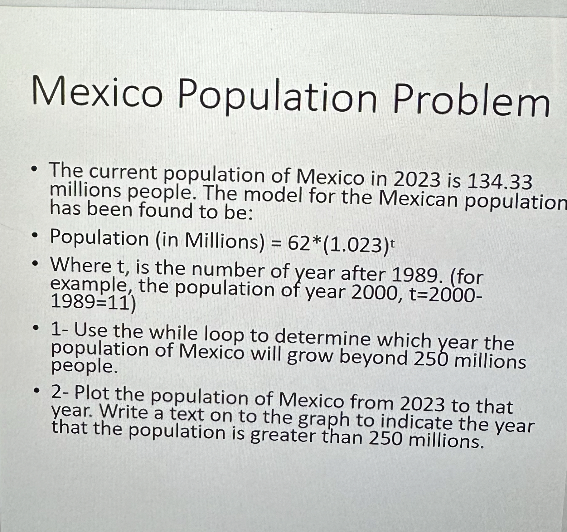 Mexico Population Problem The current population