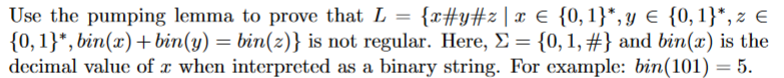 Use the pumping lemma to prove that L = { x # y #