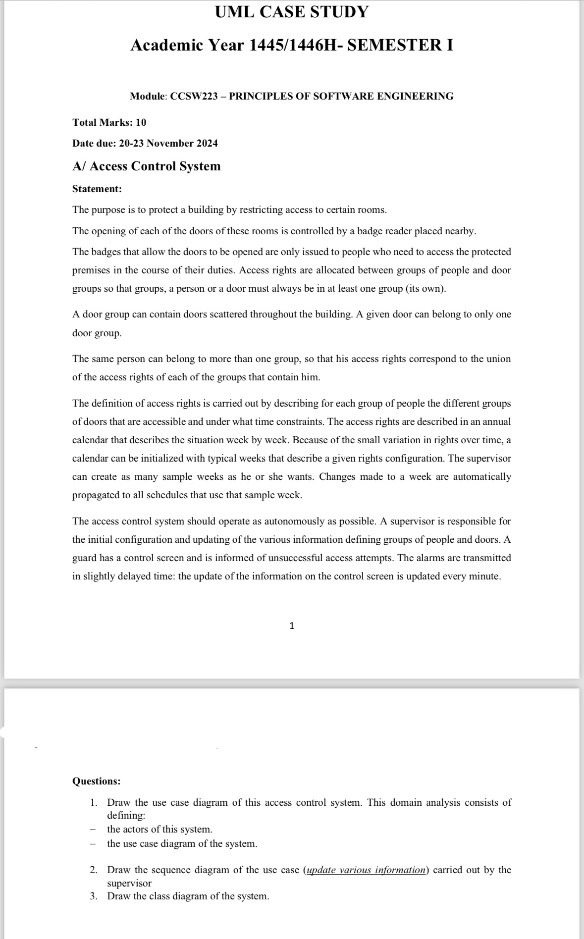 UML CASE STUDY Academic Year 1 4 4 5 / 1 4 4 6 H