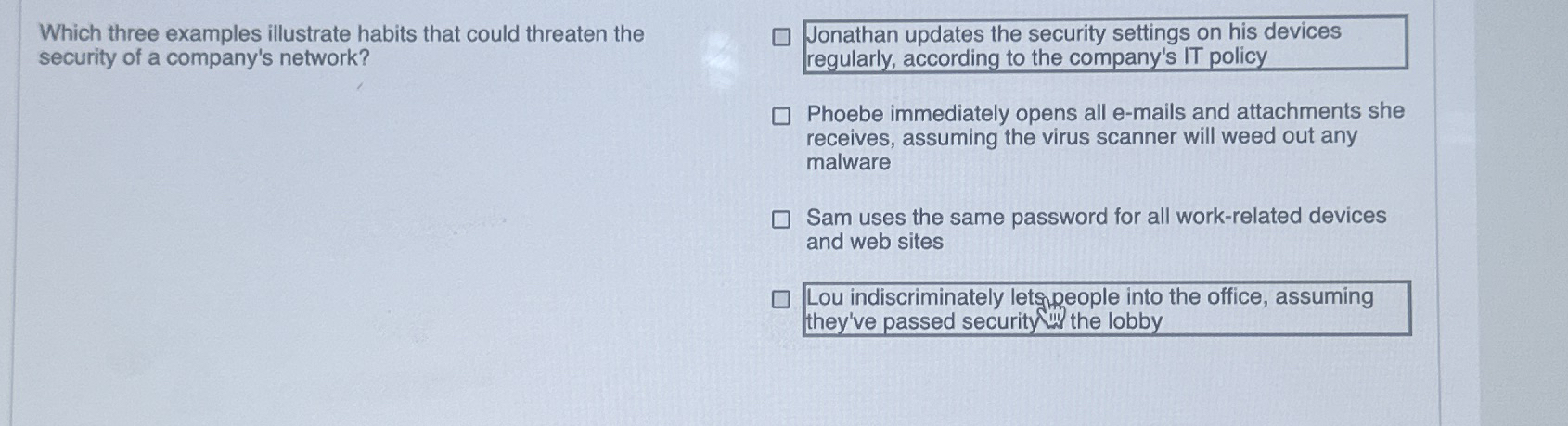 Which three examples illustrate habits that could