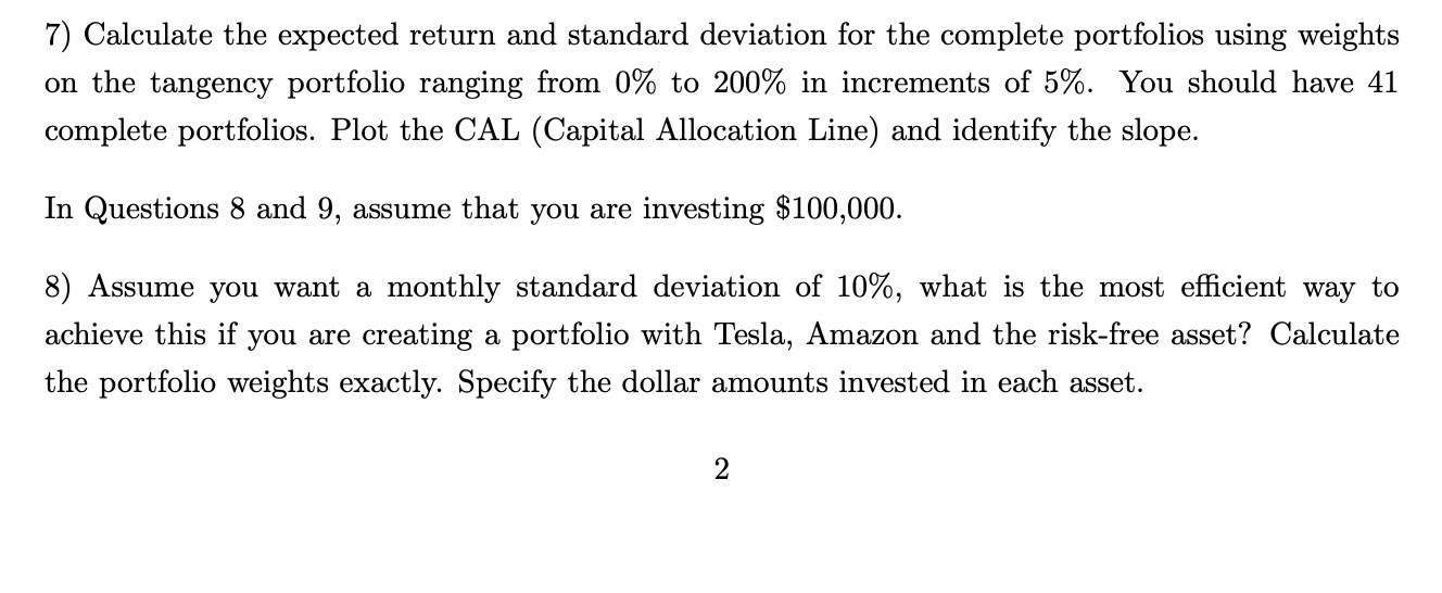 7) Calculate the expected return and standard