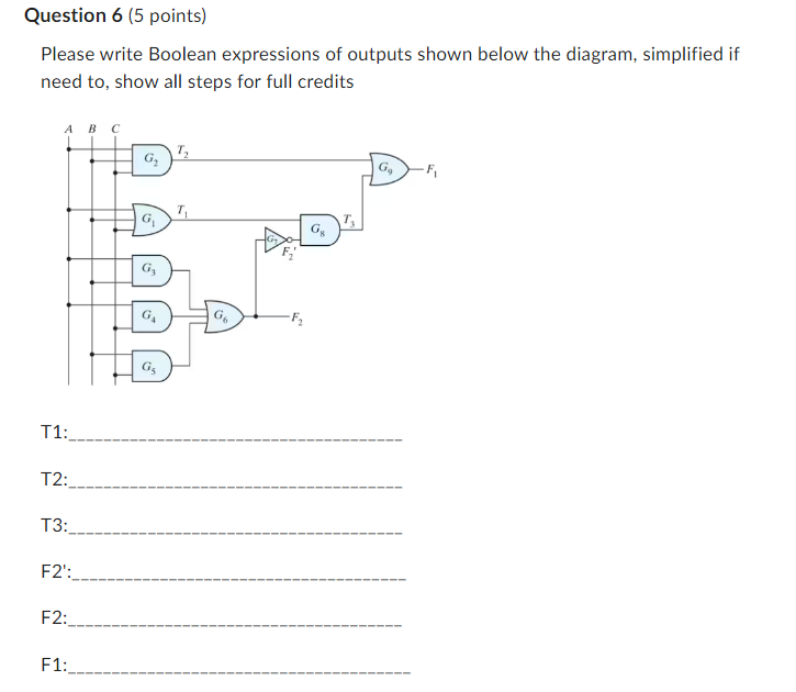 Question 6 ( 5 points ) Please write Boolean