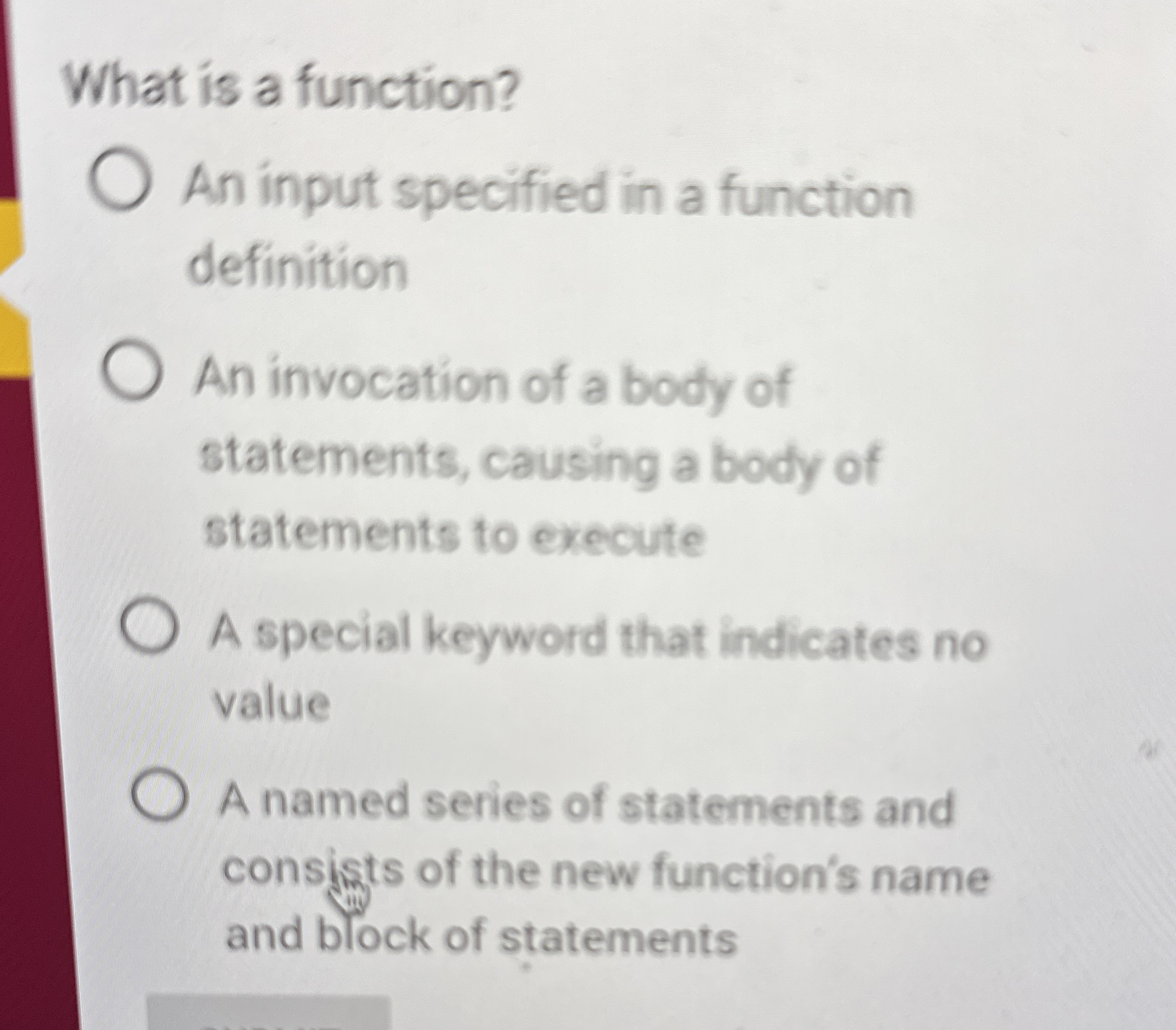 What is a function? An input specified in a