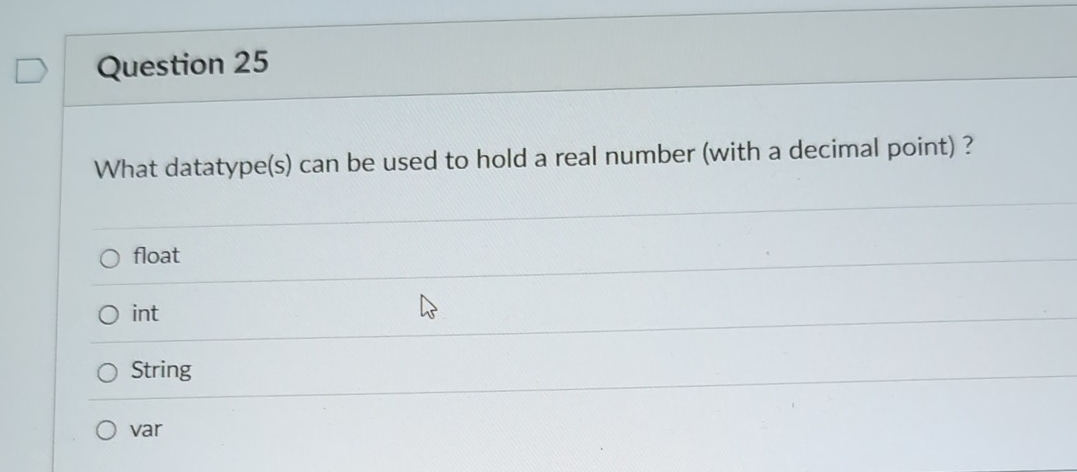 Question 2 5 What datatype ( s ) can be used to