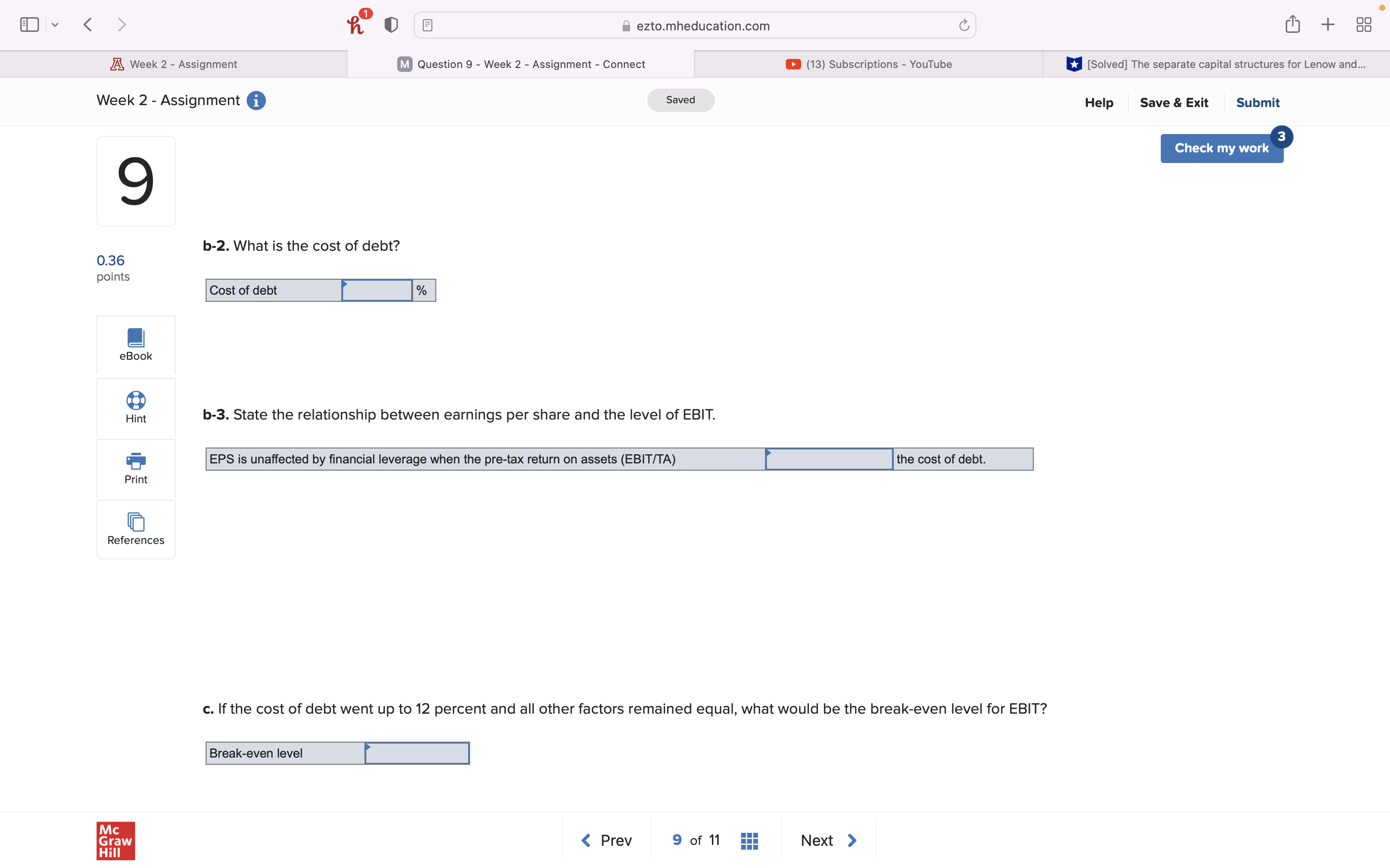 E V ezto.mheducation.com C + 88 A Week 2 -