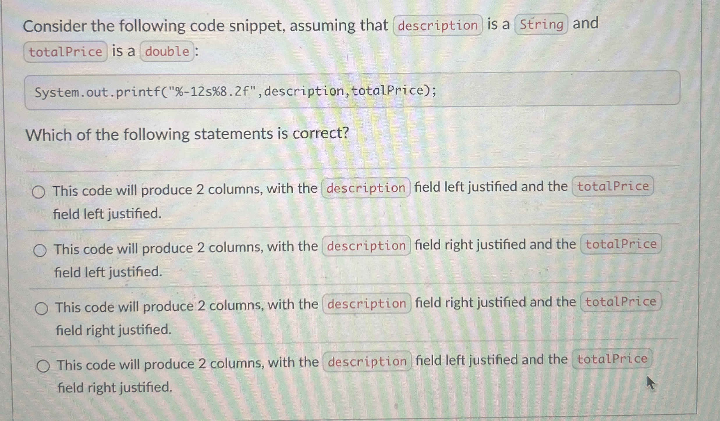Consider the following code snippet, assuming