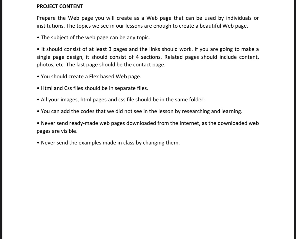 PROJECT CONTENT Prepare the Web page you will