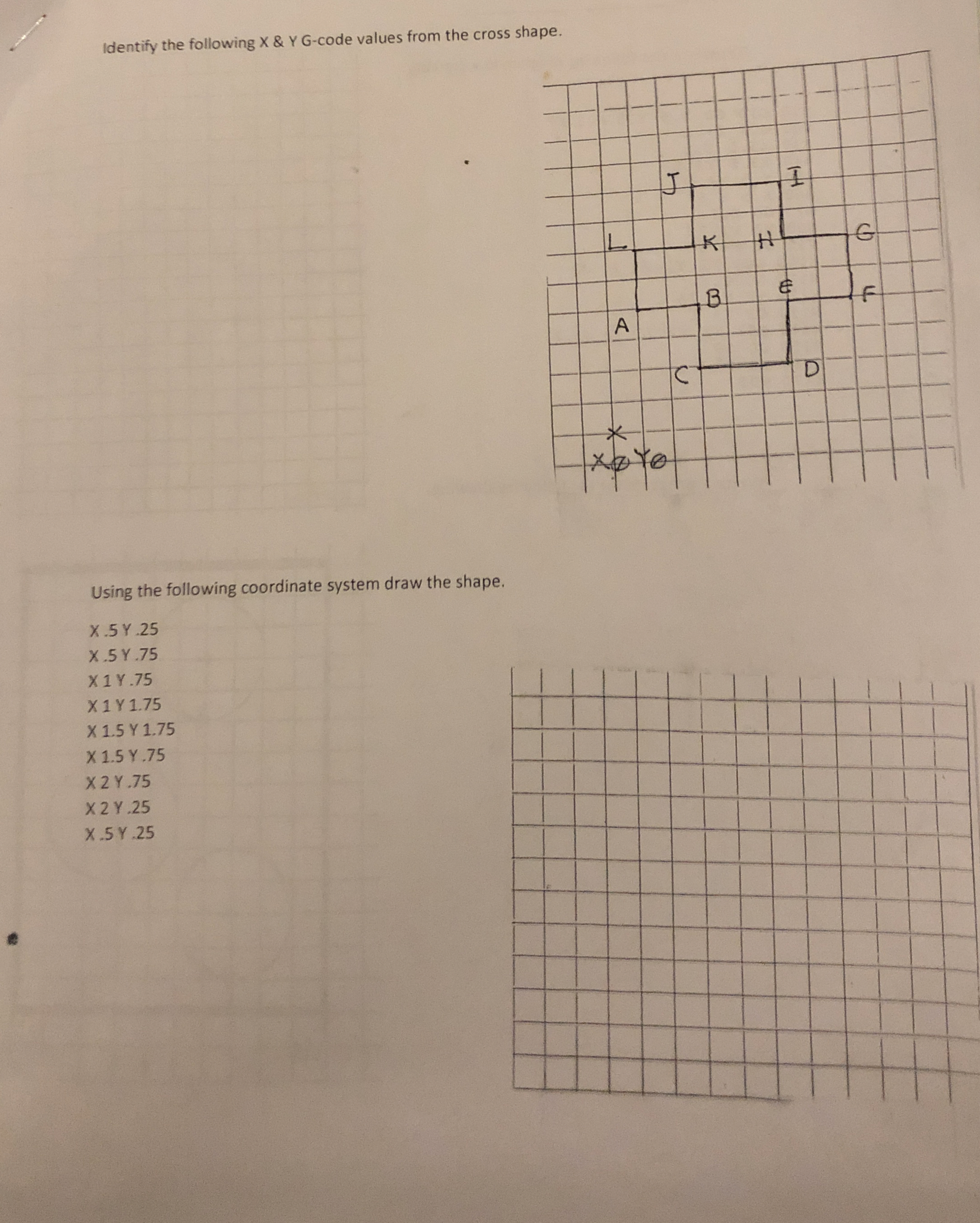 Identify the following x & Y G - code values from