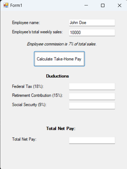 Employee name: John Doe Employee's total weekly